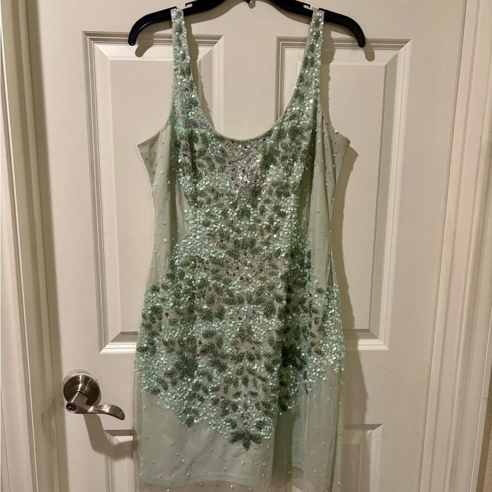 Adrianna Papell Mint Green Beaded Cocktail Dress